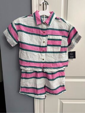 Grayson Threads White, Pink & Green Striped Kids Matching Set
